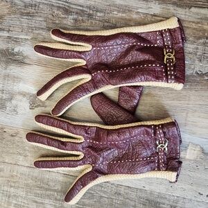 Aris Novakid Womens Burgandy & Tan Leather Driving Gloves‎ Size Med Lux  Chic